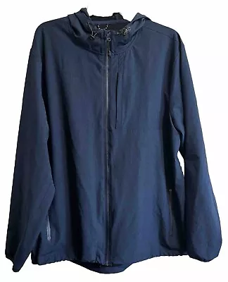 Swiss Tech Hooded Rain Jacket Sz L Waterproof Pockets Adj Cuffs Blue • $23