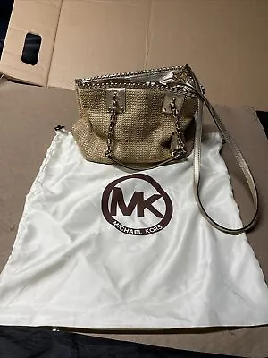 Michael Kors Leather Trimmed Raffia Tote Yellow Italian Straw Lined Purse / Bag • $49.99