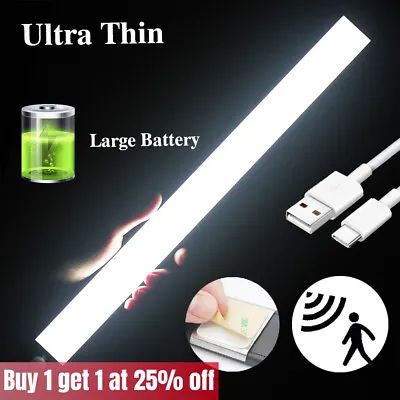 £2.46 • Buy LED Under Closet Lights PIR Motion Sensor Magnetic Strip Lamp USB Rechargeable
