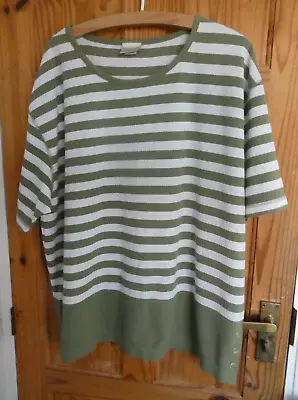 Mackays Green And White Long Stripe  Top   26  Plus Size   Cotton Mix • £8.50