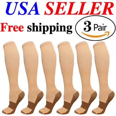 3 Pairs Copper Compression Socks 20-30mmHg Miracle Support Mens Womens (S~XXL) • $18.89