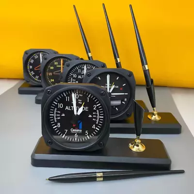 Aviation Table Clock Alarm Clock Set With Pen TrintecOffice DecorAvgeek • $137.03