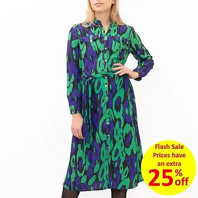 £19.46 • Buy Karen Millen Womens Dress Leopard Midi Long Sleeve Shirt Purple Green Wedding