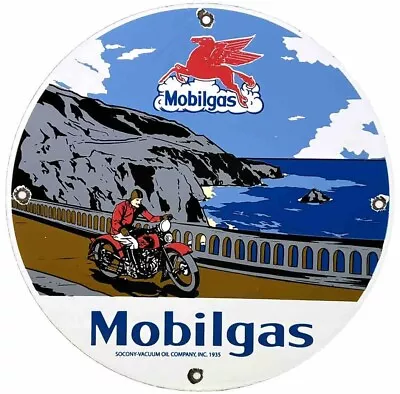 Vintage Mobil Gasoline Porcelain Sign Service Gas Station Motor Oil Motorcycle • $116.38