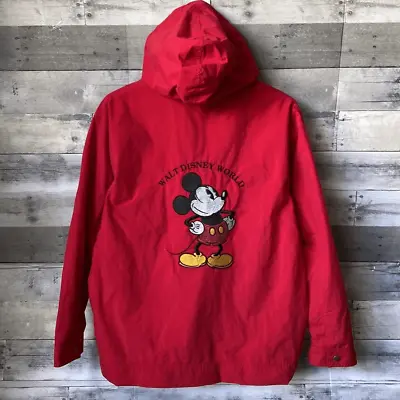 Vintage Walt Disney World Parks Red Glitter Mickey Mouse Rain Jacket Womens L • $31