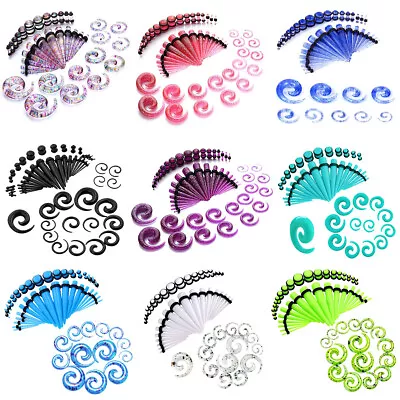 54pcs Ear Gauges Kit 14G-00G Glitter Spiral Taper Plugs Stretching Set 13 Colors • $11.29