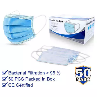 50 Pcs Disposable Face Mask Protective 3 Layer Respirator Meltblown • $18.95