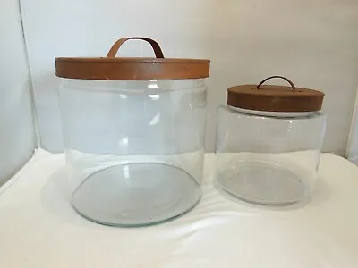 2 Vintage Style Clear Glass Canisters & Metal Distressed Lids W/ Handles • $25