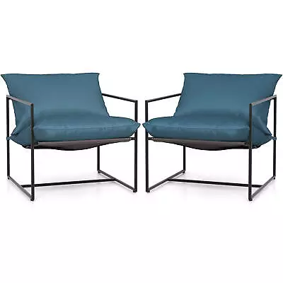 2PCS Sling Accent Chairs Metal Framed Armchairs W/Removable Sponge Cushions • $139.99