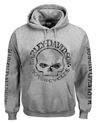 Harley-Davidson Men's Hooded Sweatshirt Willie G Skull Gray Hoodie 30296654 • $56.95
