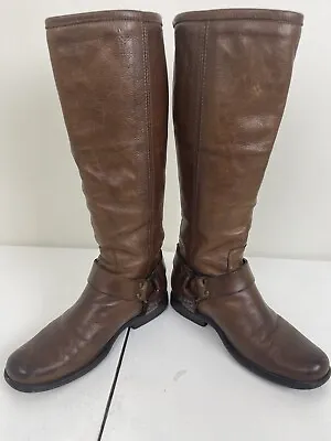 Vtg Frye Womens Brown Leather Back Zip Phillip Harness Tall Riding Boots Size 6B • $45