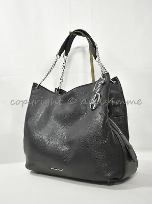 NWT Michael Kors 30H8T0LE3L Lillie Large Leather Shoulder Tote In Black / Silver • $299