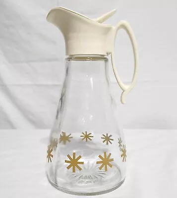 Vintage MCM Gold Atomic Starburst Log Cabin Syrup Bottle Retro Gold Stars Glass  • $10