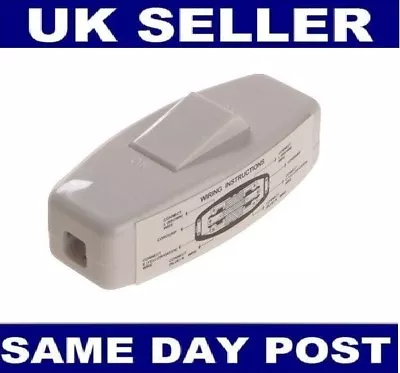 2X 6Amp Inline Light Switch For Table Desk Lamp Cord 3 Core Torpedo Rocker WHITE • £7.99