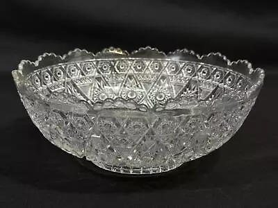 Vtg Saw Tooth Rim Crystal Pressed Crystal Salad Bowl Hobstar Dot Diamond Pattern • $24.70