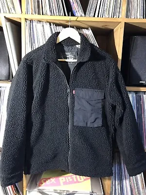 Men’s Levi Fleece Teddy Bear Jacket Oversized Small Black Excellent Condition • £34.99