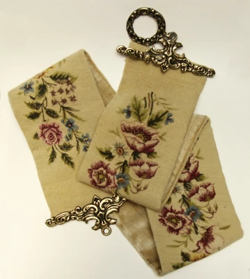 £145.53 • Buy VTG 64  Long Brass Tapestry Bell Pull Floral Needlepoint Embroidery Wall Hanging