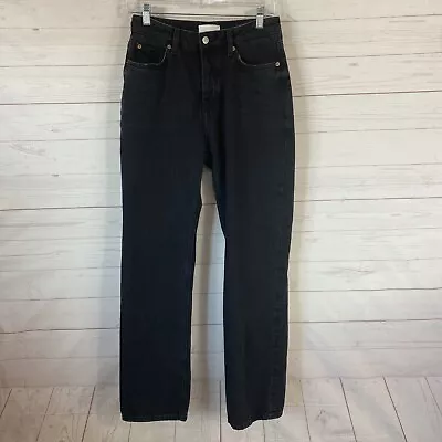 H&M Womens Straight Leg High Rise Button Fly Jeans Size 6 Black Cotton 27x32 • $15