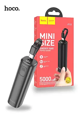 5000 MAh Mini Fast Charge Power Bank W/ Built-in Type-C Cable & Lanyard Black AU • $29.99