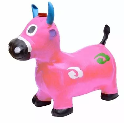 Kids Pink Cow Animal Inflatable Space Hopper Ride On Jumping Bouncy Sound Toys • £13.49