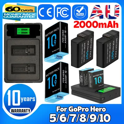 2x 2000mAh Battery / USB Charger For GoPro Hero 5 6 7 8 9 10 Go Pro Camera Kits • $35.99