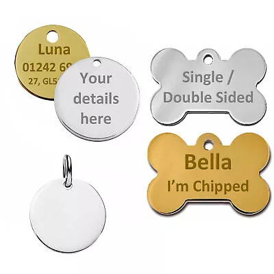 Personalised Engraved Dog Tag ID / Double Sided Dog Cat Pets Name Identity • £1.19