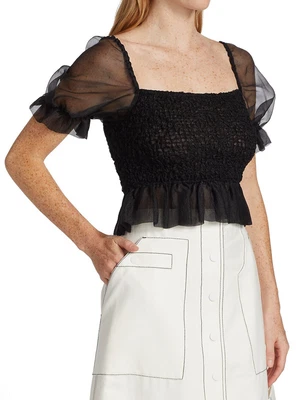 $89.99 • Buy STAUD Cannon Women's Blouse S Small Black Puff Sleeve Crop Top $225