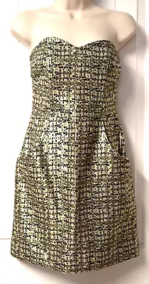 H&M Strapless Dress Pockets Prom Holiday Zipper Back Yellow Tones Women Size 4 • $19.99