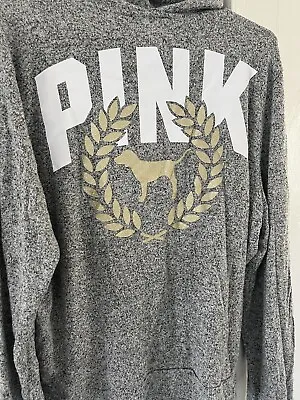 Victoria Secret Pink Lightweight Sweater Bling Shimmer Dog Zip Hoodie Gray L • $20