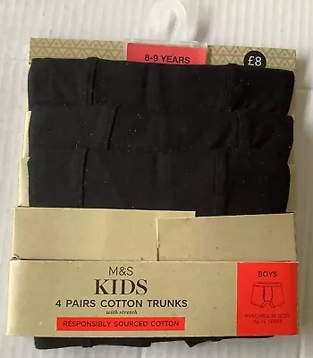 Marks And Spencer Kids 3 Pairs Boys Black Cotton Trunks New • £5.99