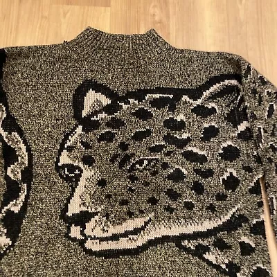 Vintage Justin Allen Sweater Leopard Head Pullover Women’s Medium Acrylic • $24
