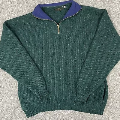 Orvis Wool Sweater Mens XL Green Donegal 1/4 Zip Pocketed USA Made Vintage • $29.99