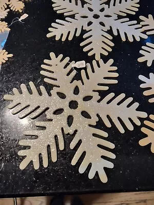 Vintage Large Hard Plastic Glitter Mica Snowflake Christmas Ornaments • $24.50