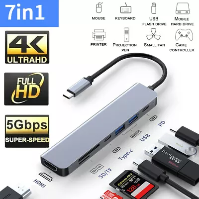 7-in-1 USB C Hub Multiport Type C Adapter For MacBook Pro/Air IPad Pro Laptop • $16.94