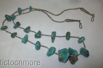 Vintage Navajo Indian Heishi Shell Royston Turquoise Nugget Fetish Necklace 31  • $49.99