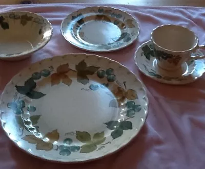 Vernon Ware Metlox Dinner Set 4 Hand Painted Plates Bowls Roll Plates Cup Saucer • $187.99