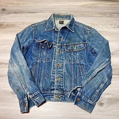 Lee Denim Jean Trucker Jacket Mens Small Vintage Patd 153438 Blue Made In USA • $48.88