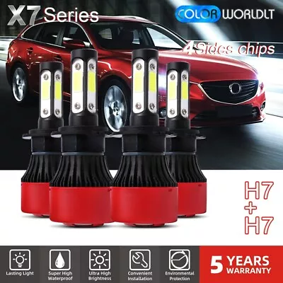 4PCS 4-Side H7+H7 LED Headlight Kit Hi/Lo Beam Foglight 120W 32000LM 6000K Bulb • $17.84