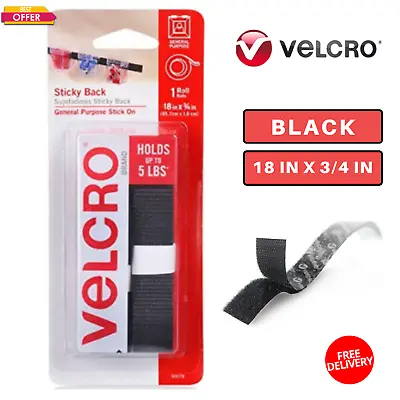 Sticky Back Hook And Loop Black Tape 18 In X 3/4 In Strong Adhesive Velcro Brand • $7.88