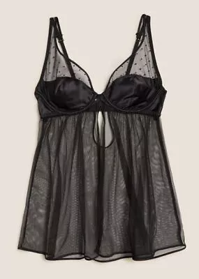 BNWT M&S Boutique X Damaris Black Satin Bodydoll 32C 34B 34DD 36E (ST328/192) • £8.99