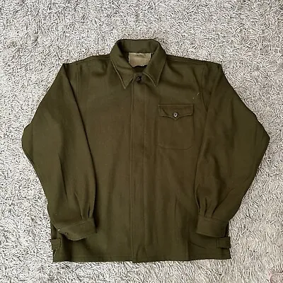Vintage 1950s 60s Wool Button Down Shirt Jacket Green European Military • $65