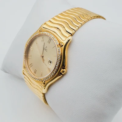 $12995 • Buy Men's Ebel 36mm Solid 18K Yellow Gold Watch W/Champagne Dial & Diamond Bezel.