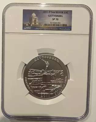 2011-P 5oz America The Beautiful ATB Gettysburg SP70 NGC Park Label • $405