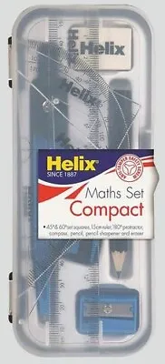 HELIX COMPACT MATHS GEOMETRY SET Compass Ruler Protractor Sharpener SCHOOL Exam • £3.99