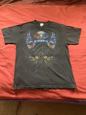 Vintage National Heritage T Shirt Mens L Eagle Guitars Roses USA Flag Wings • $8