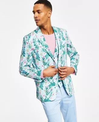 Bar III Mens 42R Slim-Fit Floral Print Blue Pink Sport Coat Blazer Jacket • $22.49