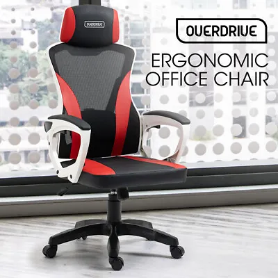 OVERDRIVE Ergonomic Gaming Chair Desk Mesh White/Red Computer Executive Reclinin • $126