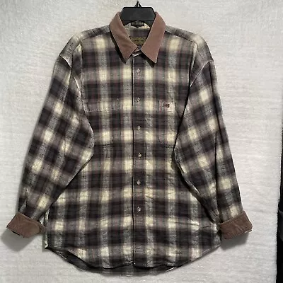 Vtg 90's Eddie Bauer Button Flannel Shirt Black Plaid Mens XL Long Corduroy • $12.50