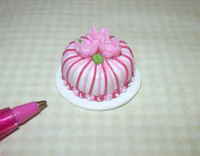 Miniature TS Striped VALENTINE's DAY Cake 1  In Diameter: DOLLHOUSE 1:12 • $6.98