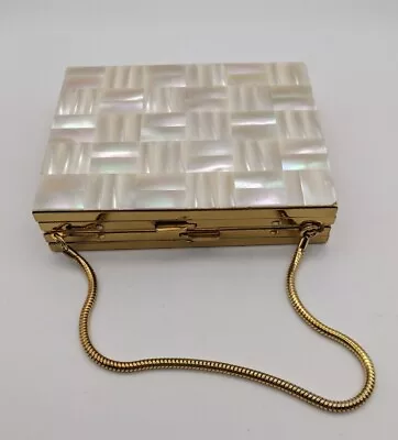 Ansico Mother Of Pearl Gold Toned Compact Purse Case Vintage • $65